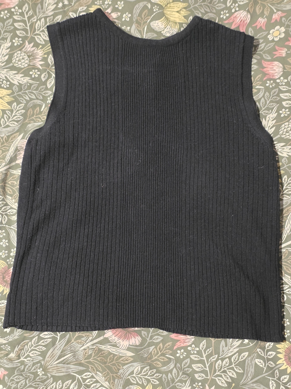 Black Ribbed Sleeveless Women's Top With Lace Up Back.